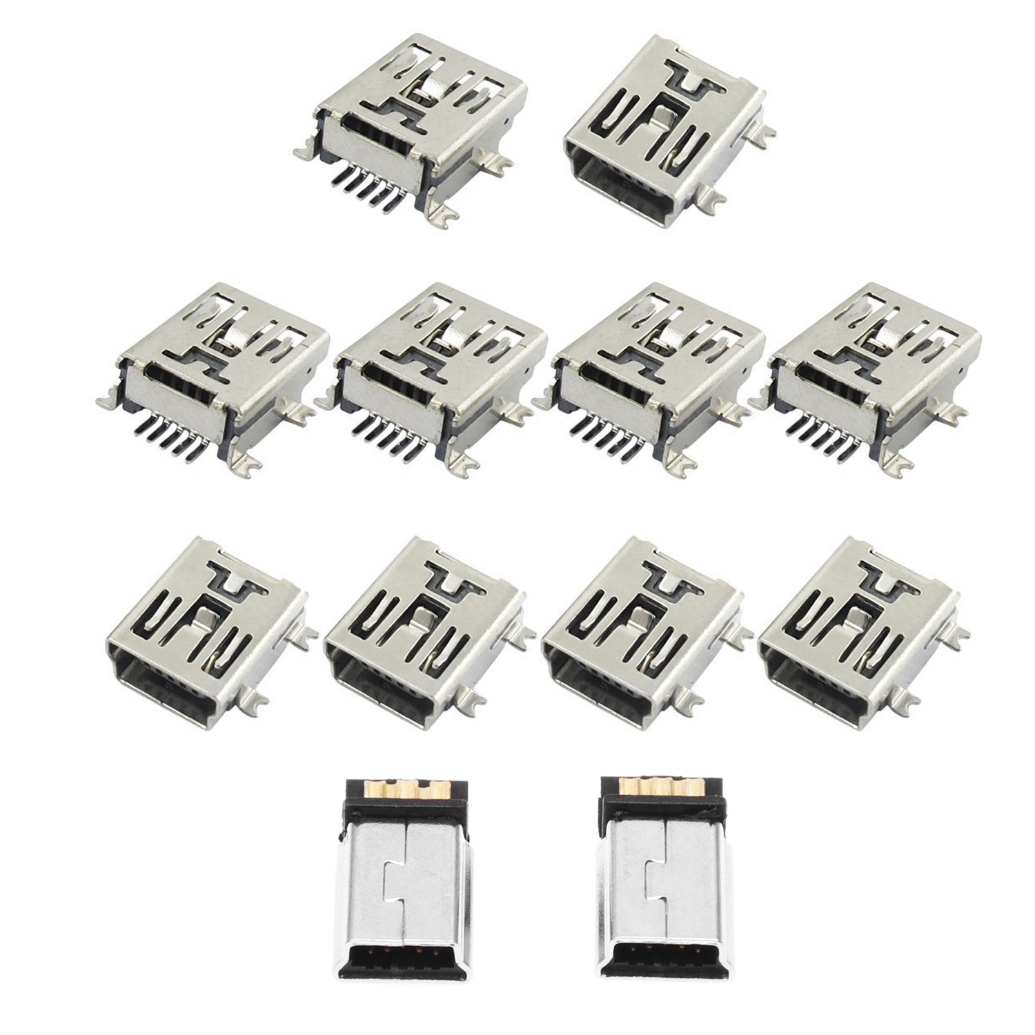 10 x Mini USB 5 Pin Socket Female Solder Plug Adaptor & 10 Pcs Mini USB 5 Pin Male Plug DIY SMT Connector