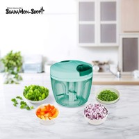 Large Handy and Compact Chopper Handy Quick Cutter for Kitchen, 3 Blade Stainless Steel, Pull String, Green (350ml)