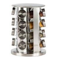16 Pieces Rotating Stainless Steel Glass Spice Jar Rack
