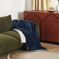 Bedsure Sherpa Fleece Throw Blanket for Couch - Navy Blue Thick Fuzzy Warm Soft Blankets and Throws for Sofa, 50x60 Inches