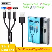 Remax 3 in 1 USB Fast / Quick Charger Cable for Android, IPhone, Micro USB, IOS and Type C