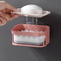OYOREFD Cartoon Wall Mounted Double Layer Soap Holder Bathroom Drain Soap Box Plastic Sponge Soap Dish Bathroom Accessories