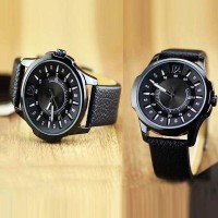 Artificial Leather Analog Watch for Men - Black