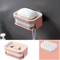 OYOREFD Cartoon Wall Mounted Double Layer Soap Holder Bathroom Drain Soap Box Plastic Sponge Soap Dish Bathroom Accessories