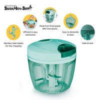 Large Handy and Compact Chopper Handy Quick Cutter for Kitchen, 3 Blade Stainless Steel, Pull String, Green (350ml)