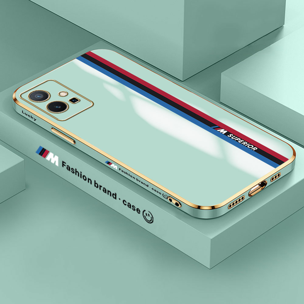 Hontinga for Vivo Y55 Y75 5G Back Cover Luxury 6D Plating Fashion Racing Side Pattern Case Soft Silicone Square Phone Cases