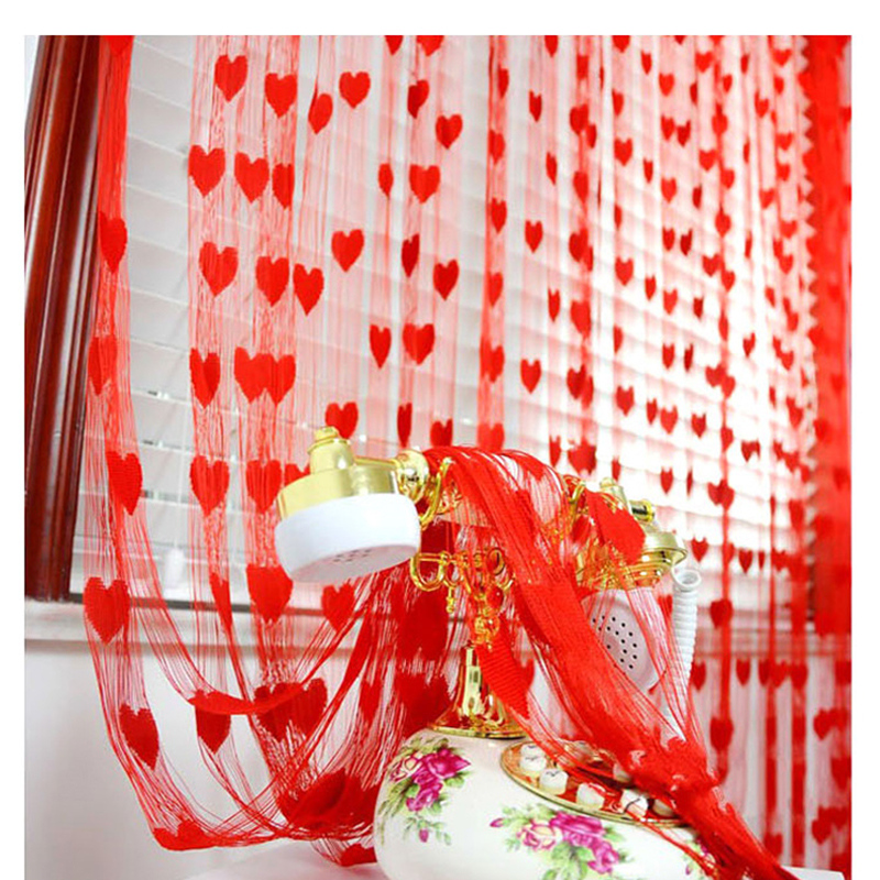 Love Heart String Curtain Window Door Divider Sheer Curtain Valance, Curtains Sets