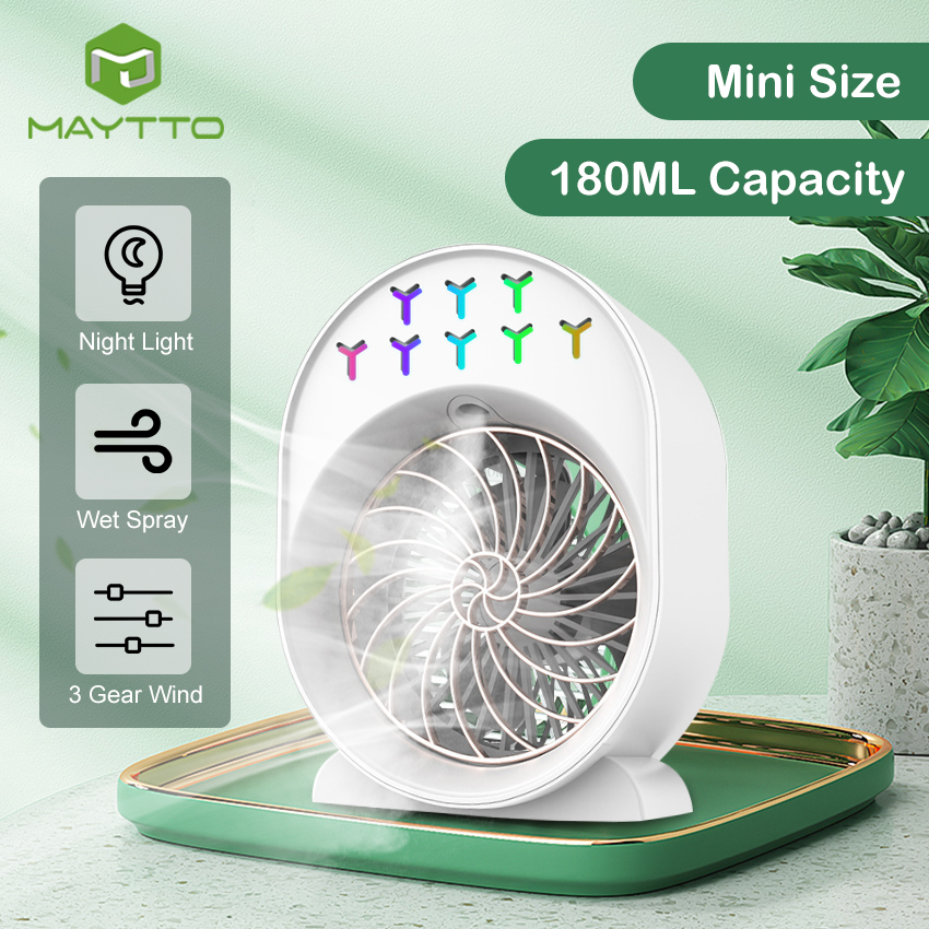 MAYTTO Mini Air Cond-itioner Air Cooler Fan 7 Colors Night Light USB Portable Air Cond-itioner Purification Humidifying Personal Space Air Cooling Refrigeration Fan Multifunctional Humidifier