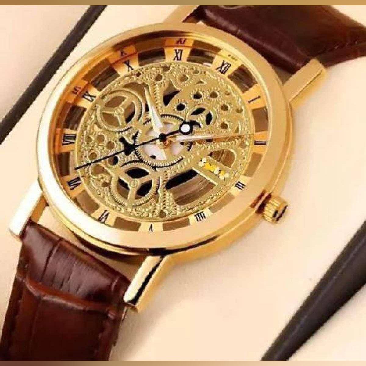 Nakid Jali Artificial Leather Wrist Watch for Men Brown