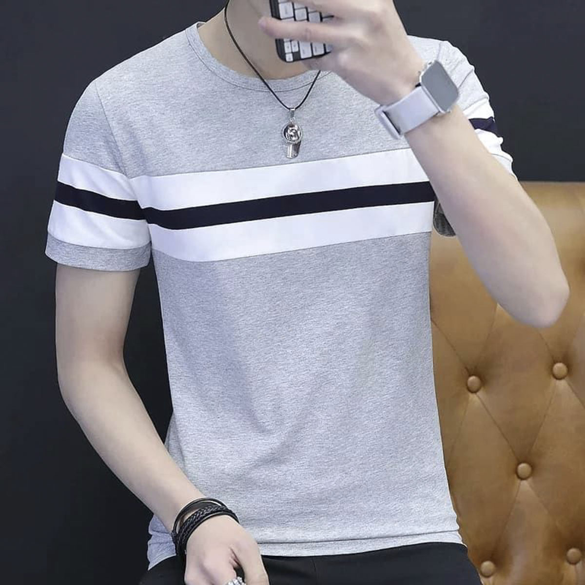 Polyester & Cotton Short Sleeve T-Shirt for Men - Grey